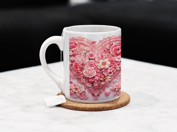 3D Valentines Day Heart Flower Mug Perfect Gift for Secret Valentine Love v12
