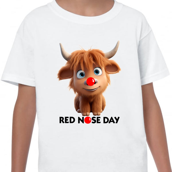 Red Nose Day T-shirt Cute Funny Bull 2024 School Day Adult Kids Children's Novelty Charity