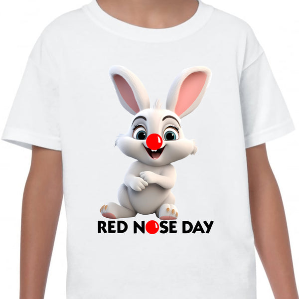 Red Nose Day T-shirt Cute Funny Bunny 2024 School Day Adult Kids Children's Novelty Charity