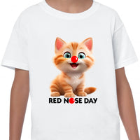 Red Nose Day T-shirt Cute Funny Cat 2024 School Day Adult Kids Children's Novelty Charity