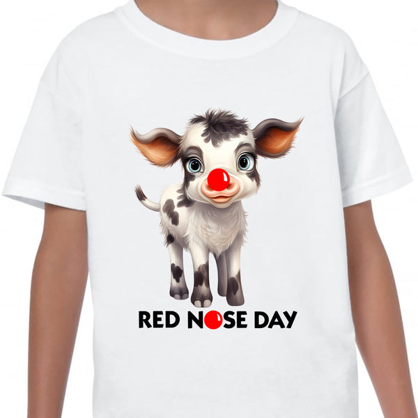 Red Nose Day T-shirt Cute Funny COW 2024 School Day Adult Kids Children's Novelty Charity