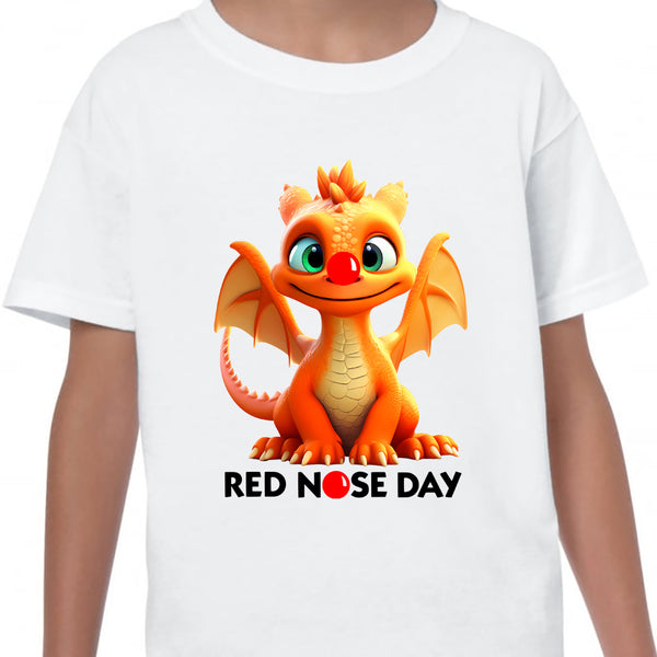 Red Nose Day T-shirt Cute Funny Dragon 2024 School Day Adult Kids Children's Novelty Charity