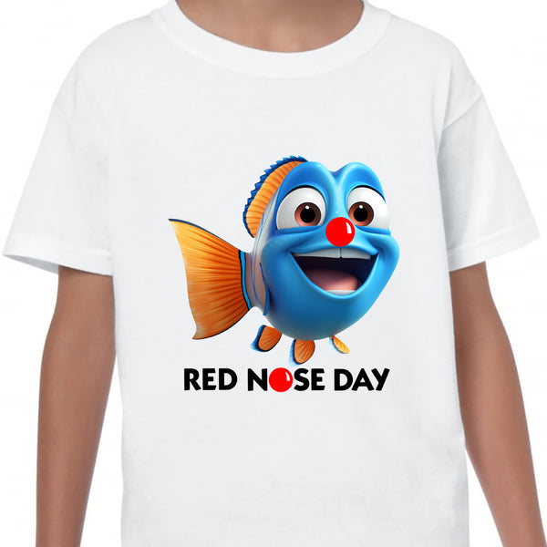 Red Nose Day T-shirt Cute Funny Fish 2024 School Day Adult Kids Children's Novelty Charity