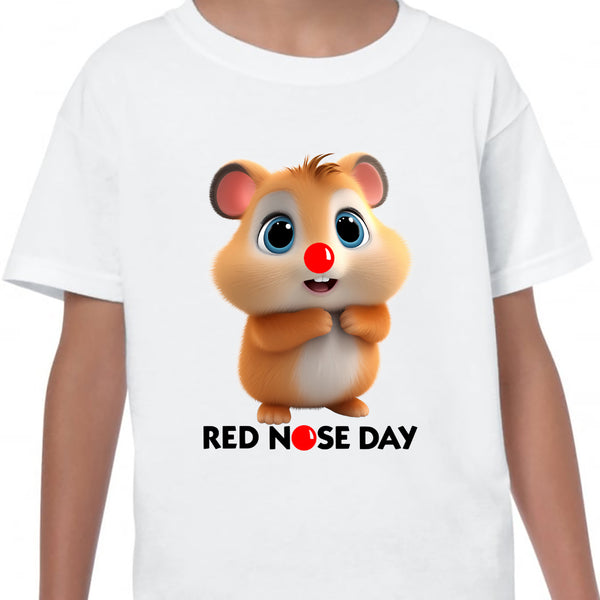 Red Nose Day T-shirt Cute Funny Hamster 2024 School Day Adult Kids Children's Novelty Charity