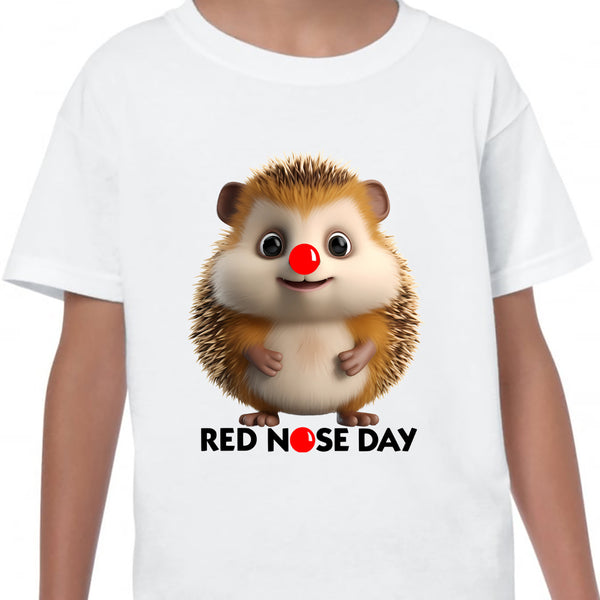 Red Nose Day T-shirt Cute Funny Hedgehog 2024 School Day Adult Kids Children's Novelty Charity