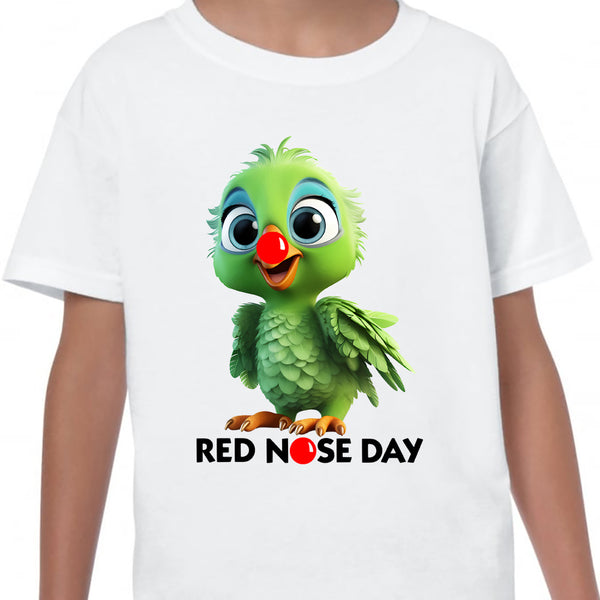 Red Nose Day T-shirt Cute Funny Parrot 2024 School Day Adult Kids Children's Novelty Charity