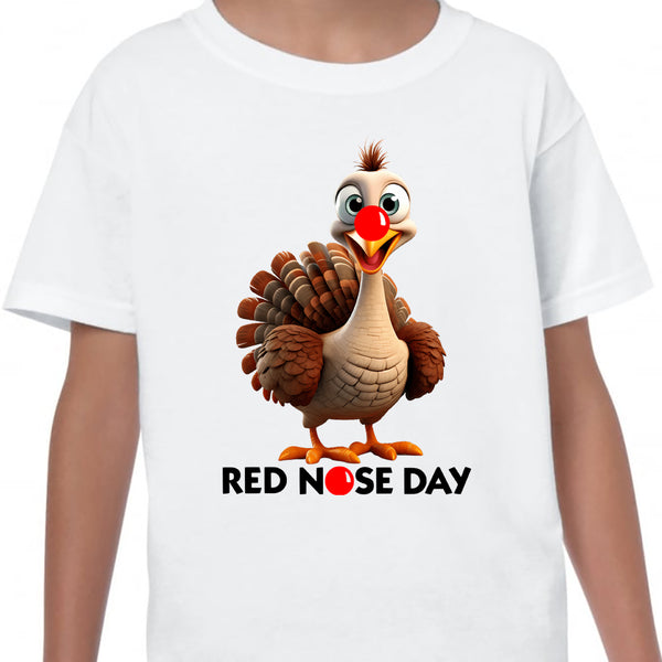Red Nose Day T-shirt Cute Funny Turkey 2024 School Day Adult Kids Children's Novelty Charity