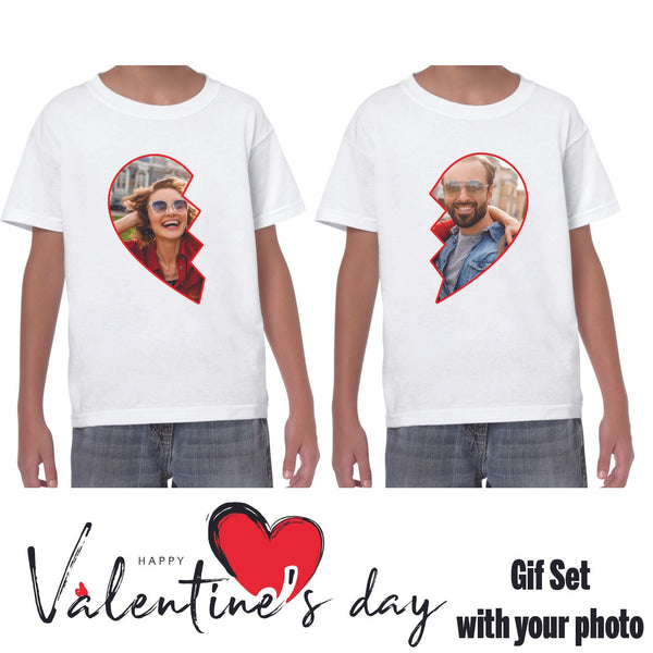 Couple T-shirts for Valentine Personalised Heart Photo T Shirt Novelty tees Gift