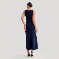 Elegant Knitted Sleeveless Dress Fashion Slim Round Neck Long Dresses Womens Clothing