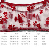 Women Underwear Bikini Two Piece Tulle Floral Print Lingerie Wine Red - S M L XL