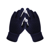 Winter Coldproof Knitted Warm Gloves Touch Screen Gloves - Navy