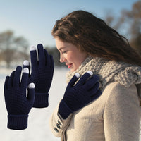 Winter Coldproof Knitted Warm Gloves Touch Screen Gloves - Navy