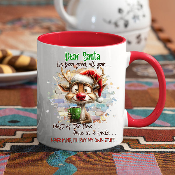 Dear Santa Funny Novelty Coffee Mug Gift/Present for Christmas - Tea/Coffee Ceramic Cup, 11 oz, Red