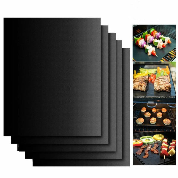 5 pcs Non Stick Oven Liner BBQ Grill Mat for Fan Assisted Ovens - Black