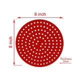 8 inch Reusable Air Fryer Liners Non-Stick Silicone Pad Mat Basket Round - Red