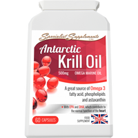 Antarctic Krill Oil 500mg Omega Marine oil 60 capsules A source of Omega 3 and astaxanthin