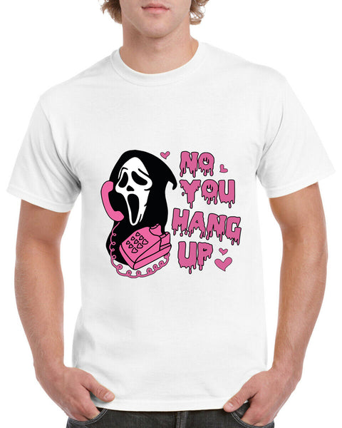 HALLOWEEN Horror Movie T-Shirt, Ghostface Massacre, 80s Movie Memorabilia, White NO YOU HANG UP