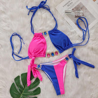 New Crystal Diamond Bikini European And American Patchwork Bandage Split Swimsuit