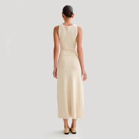 Elegant Knitted Sleeveless Dress Fashion Slim Round Neck Long Dresses Womens Clothing