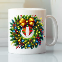 Christmas Mug - Festive Design, Holly Wreath Floral Ring, Gift Tea Coffee Mug, 11oz V4