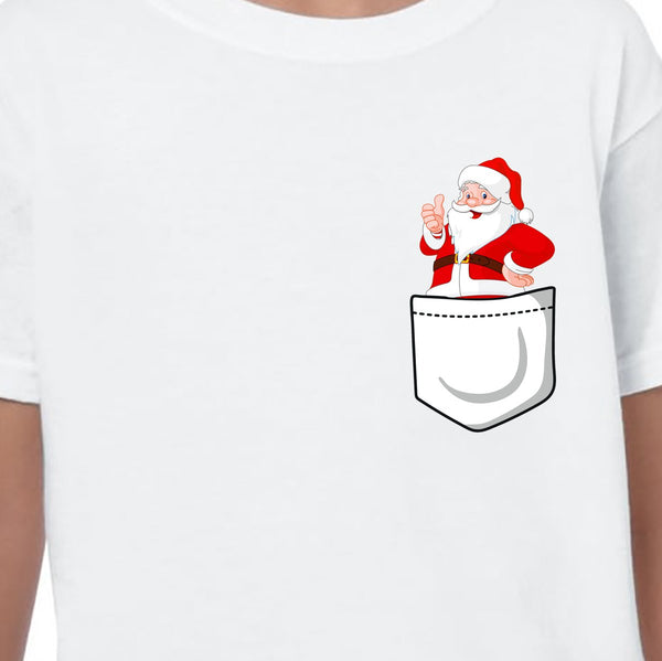 Santa in Pocket Design T-shirt Printed Mens, Womens Kids Birthdays, Gifts,